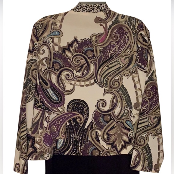 Chico’s 1 = M Open Front Jacket Blazer Multicolor Paisley Print Lightweight - Picture 3 of 4